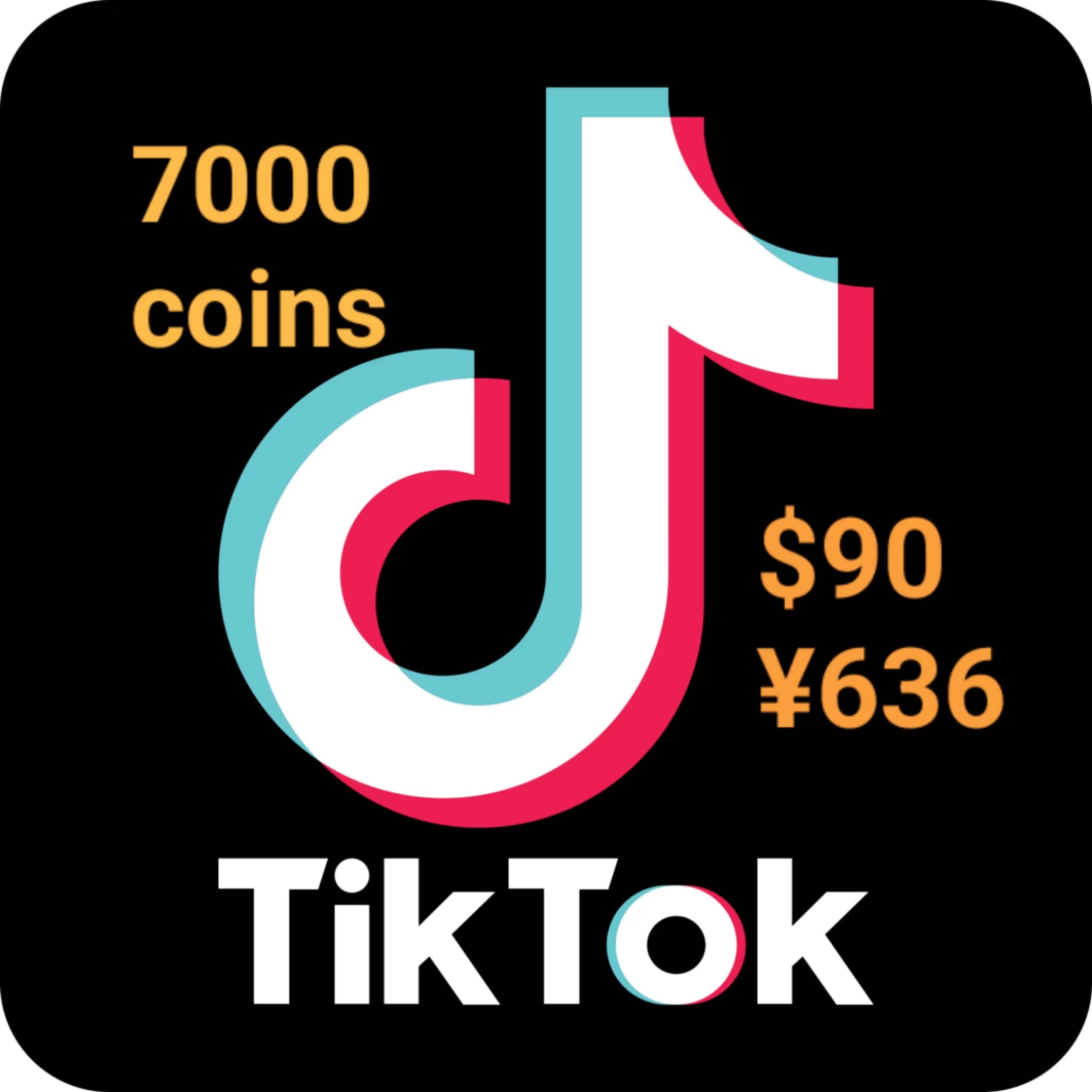 tiktok coins 7000 90$ USD=636￥ rmb